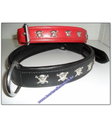 TDB Collier Luxe en cuir noir motifs pirates 50 cm