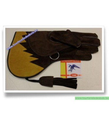 Gant cuir de suede brun manchette jaune - 36 cm