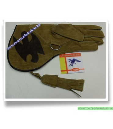 Gant cuir de suede camel / oiseau marron - 36 cm