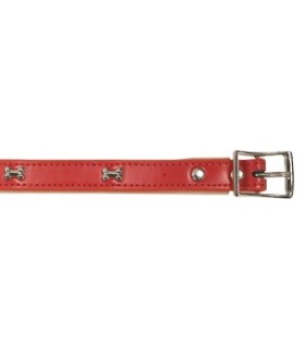 Collier cuir rouge os argenté 35 cm/20mm