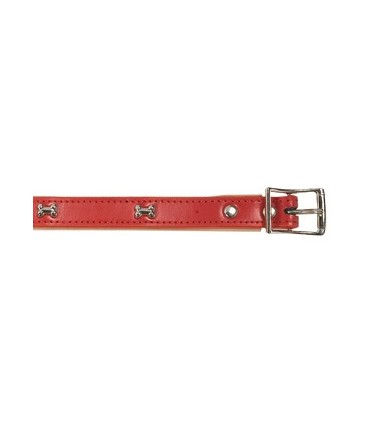 Collier cuir rouge os argenté 35 cm/20mm