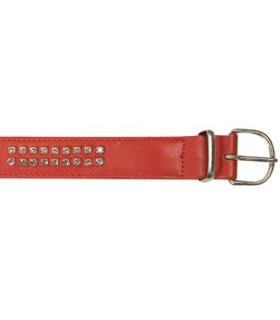 Collier cuir agneau rouge D clou argenté 35 cm