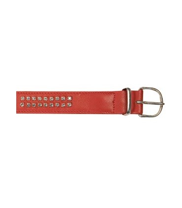 Collier cuir agneau rouge D clou argenté 35 cm