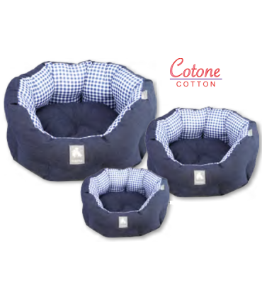 CORBEILLE CHIEN TISSU VICHY BLEU / JEANS - JET SET - 50 CM