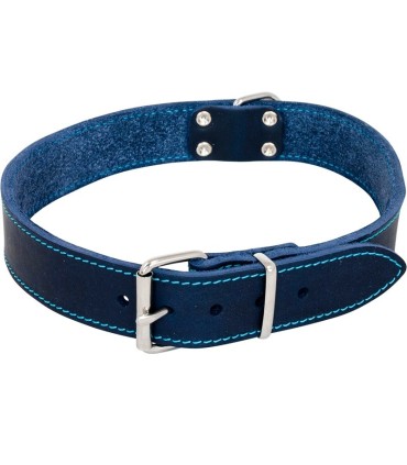 J&V COLLIER EN CUIR BLEU - 35CM/14MM