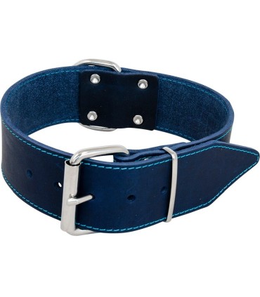 J&V COLLIER LARGE EN CUIR BLEU - 40MM/50CM