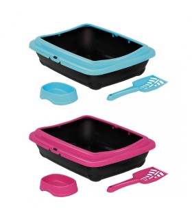 BAC À LITIÈRE ALADIN AVEC REBORDS  + PELLE + GAMELLE - 50X40X12CM