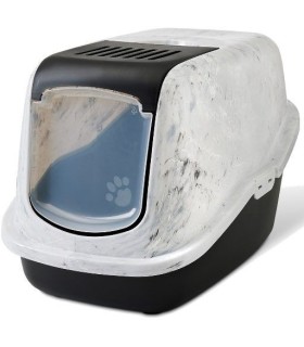 LITIERE CHAT COUVERTE - NOIR/MARBRE - 56X39X38.5CM