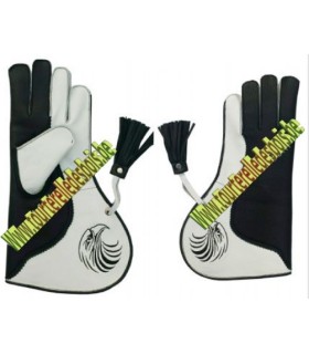 GANT CUIR VACHETTE [2] LARGE - NOIR / BLANC ET TÊTE AIGLE - 36CM