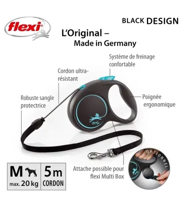 FLEXI BLACK DESIGN - CORDE -  SMALL/ 5M - BLEU