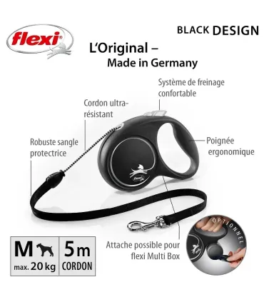 FLEXI BLACK DESIGN - CORDE -  SMALL/ 5M - NOIR