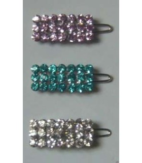 Barette 3 rangées de strass bleu